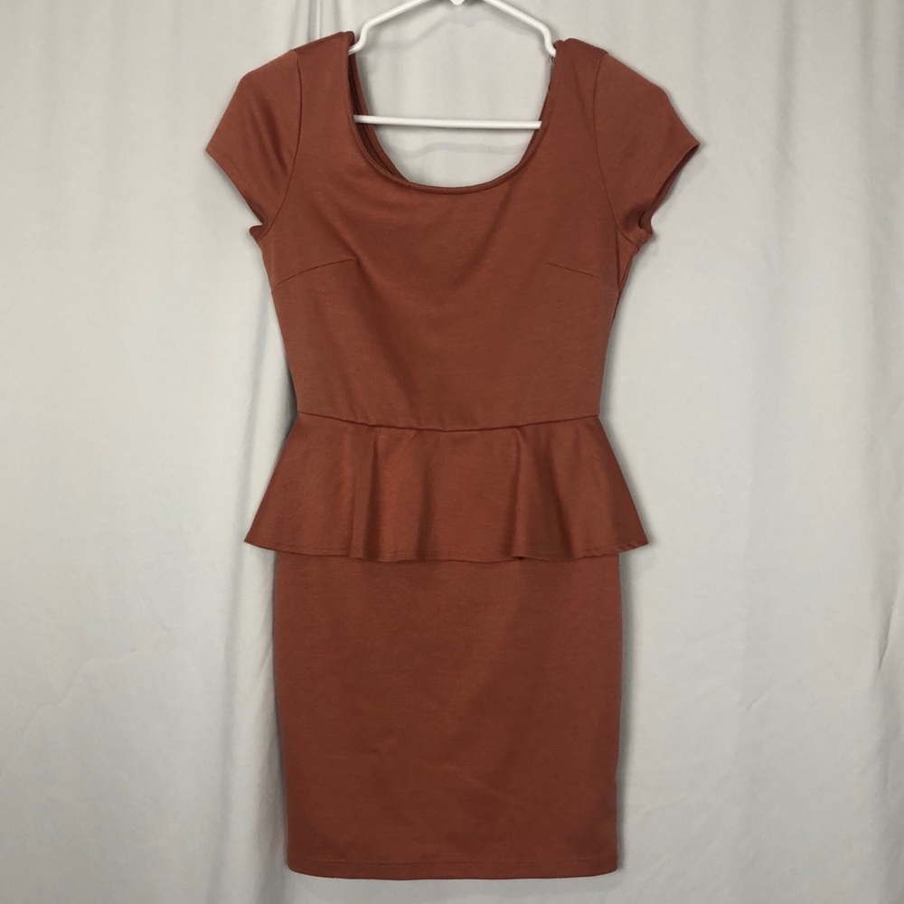 Burnt orange peplum bodycon dress
